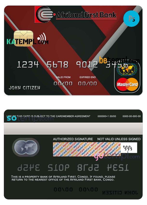 Congo Afriland First bank mastercard credit card template in PSD format, fully editable